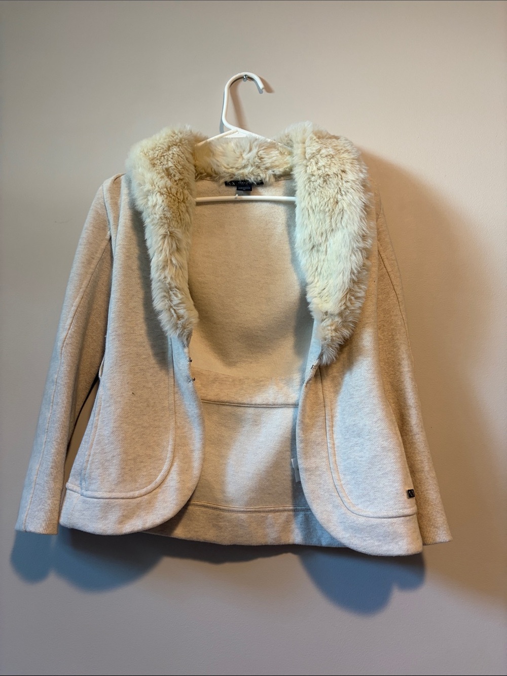 Armani Exchange Cream Pea Coat with Faux Fur Collar